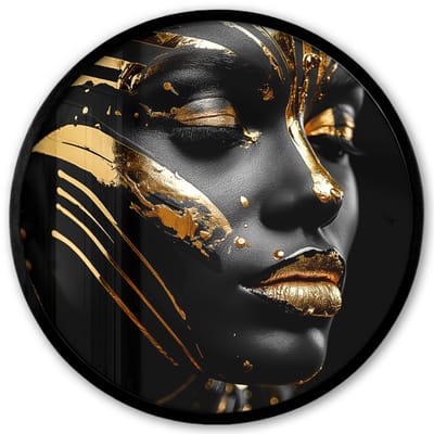 Poster in lijst Rond - Fotolijst 40x40 cm - Posters - Vrouw - Goud - Zwart - Portret - Modern - Abstract - Ronde posterlijst zwart - Decoratie - Wanddecoratie woonkamer - Muurdecoratie slaapkamer