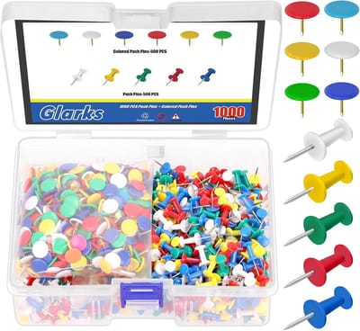 Glarks 1000 stuks met vinyl gecoate punaises en pushpins set, inclusief 500 stuks 23 mm kantoorspijkers kleurpennen, 500 stuks 10,3 mm platte duimspijkers, stokspelden duimspijkers voor kantoor en