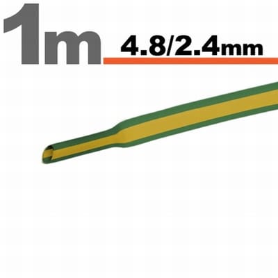 5× 1 Meter Krimpkous Groen/Geel 4,8 / 2,4 mm – 5 Stukken Van 1 Meter – Warmtekrimpbuis Voor Isolatie En Kabelbescherming – Geschikt Voor Elektrische Installaties En Reparaties [11025X]
