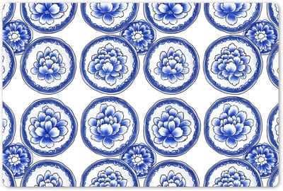 Placemats 45x30 cm - Placemat kunststof - 1 stuk - Cirkels - Bloemen - Blauw - Borden onderleggers - Decoratie voor op tafel - Keuken tafeldecoratie accessoires - Vinyl onderlegger - Tafelversiering
