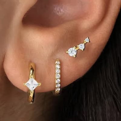 Oorbellen Set - 3 stuks - Kleur: Goud - Luxe Oorbellen - Incl. Cadeauverpakking - Oorhangers / Oorring / Oorknopjes - Hoge Kwaliteit RVS - Stainless Steel / Roestvrijstaal - Verkleurt Niet - Oorbellen Set - Oorbellen Vrouwen / Dames
