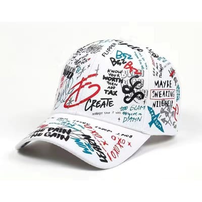 Kleurrijke hiphop baseballpet met graffiti, casual zonbescherming met print, eendenbekpet, gepersonaliseerd voor mannen en vrouwen Adjustable gray