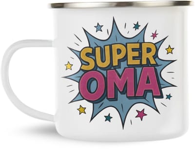 NietMokken.nl - Super Oma Mok – Grappige emaille mok voor oma – Origineel cadeau voor oma – 360 ml – Grootmoeder beker met tekst – Leuk voor verjaardag of zomaar