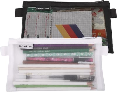 Transparante Pennenzak Set van 2 Stuks, Met Rits, Nylon Make-up Tas voor Vrouwen, Handige Kantoorbenodigdheden voor Studenten en Volwassenen (Zwart+Wit)