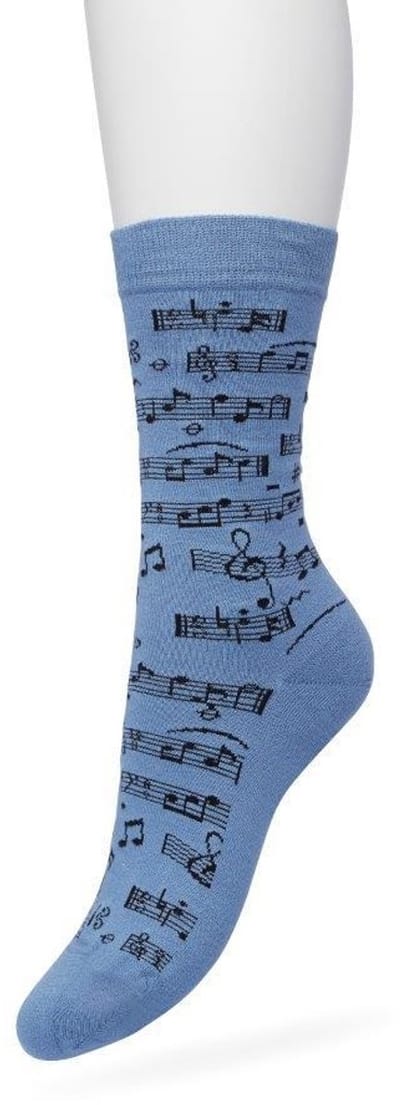 Bonnie Doon Dames Sokken met Muziek Print maat 36/42 Blauw - Thema Sokken - Muzieknoten - Cadeau Sokken - Word je Happy en vrolijk van - Zacht Katoen met Gladde Teennaad - Comfortabel - Perfect Cadeau - Coronet Blue - BT991127.187