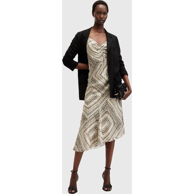 AllSaints Alexia Luisa Dress Taupe Brown Maat: 4 | Midi Jurken Outlet | Dames | Beige