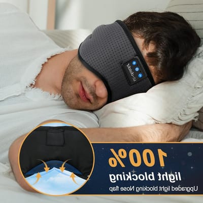 Comfortabel Slaapmasker met Bluetooth Hoofdtelefoon, 100% Zwart, Zacht IJszijde voor Diepe Slaap en Ontspanning