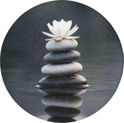 Badmat rond 70x70 cm - Antislip - Stenen - Lotus - Grijs - Badmatten voor badkamer - Badkamermat - Douchemat - Ronde badkamer mat