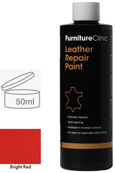 Leer reparatie Verf 2 in 1 Rood 50ml | Furniture Clinic | Leather Repair Paint 2 in 1 Red 50ml | Verf en Top Coat in 1 | Geschikt voor leren banken, leren autostoelen, schoenen, handtassen | Paint and Top Coat in 1 | Leder Verf |