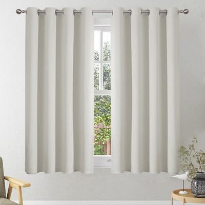 gordijnen, gordijn met inslagringen, 137 cm lang, verduisteringsgordijn, kort gordijn, slaapkamer, klein thermogordijn, koudebescherming, gordijnen woonkamer met ringen, 137 x 140 cm