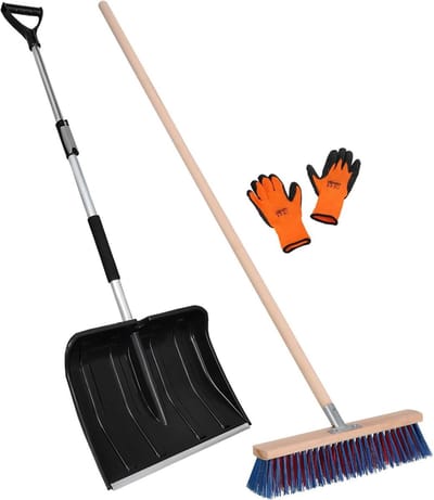 KOTARBAU® Set sneeuwschuiver met telescopische steel 84-118 cm straatveger 43 cm + handschoenen tuinvegerauto voor sneeuwruimen
