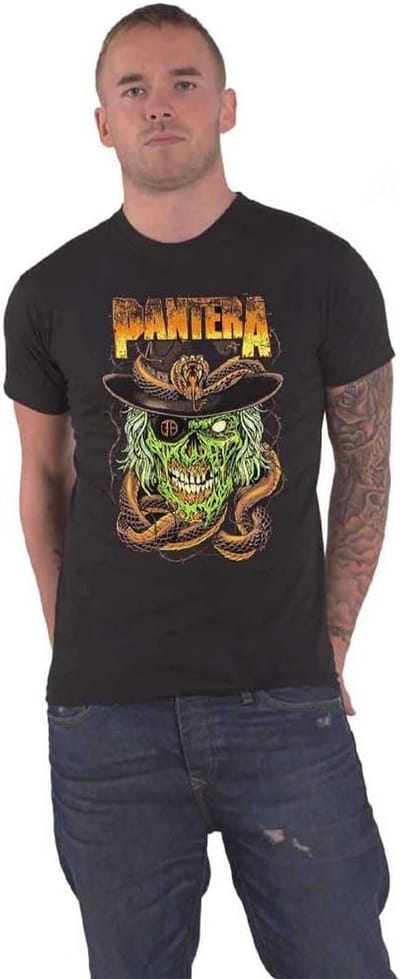 Zwart T-Shirt met Slang en Schedel Print - Ronde Hals Katoen