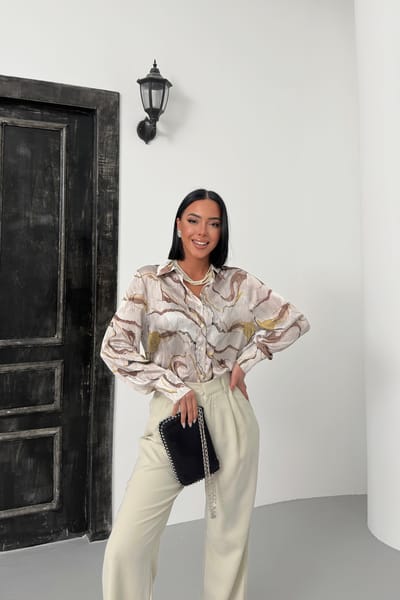 Abstracte Print Knop-Up Shirt