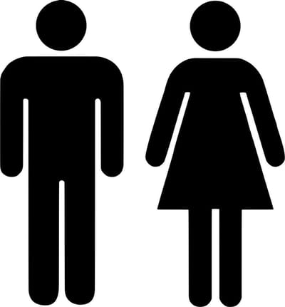 Toiletsticker - Symbool heren en dames - set van twee - zwart - H 15 cm - kantoorsticker - wc bordje - wc pictogram - deursticker
