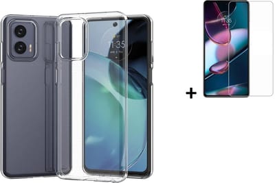 MoDo hoesje geschikt voor Motorola Moto G53 - Siliconen/TPU/Kunststof Back Cover - Transparant met screenprotector
