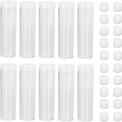 Tubes à Monnaie Ronds Transparents Tubes de Rangement en Plastique pour Pièces de 25 mm / 0,98 po avec Éponge Coussin white