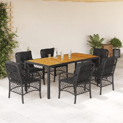 vidaXL - 7-delige - Tuinset - met - kussens - poly - rattan - zwart