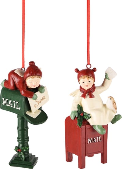 Dekoratief | Hanger winterkindje op brievenbus, resina, 7x4x13cm, set van 2 stuks | A245400