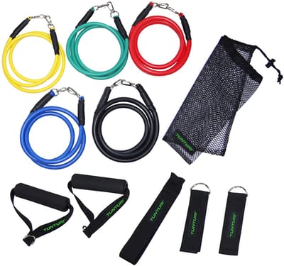 Tunturi Resistance Band Set - Weerstandsbanden - Fitness elastiek - 5 stuks + Accessoires - Incl. gratis fitness app