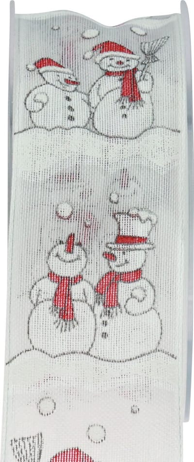 Cadeaulint Kerstsneeuwman Winter Rood Wit 40mm 15m
