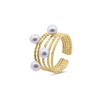 8CR-10071 - CO88 collection - Ring met parels - Staal - One-Size - Goudkleurig