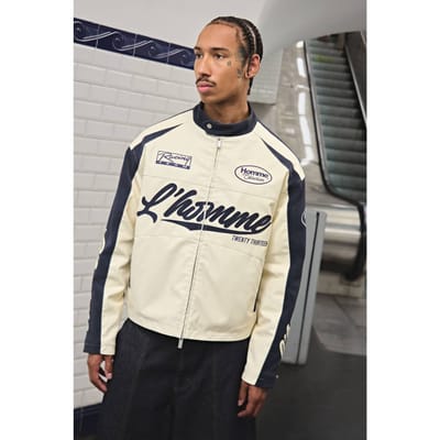 Boxy Fit Tumbled PU Homme Moto Jacket | Ecru | Size XS
