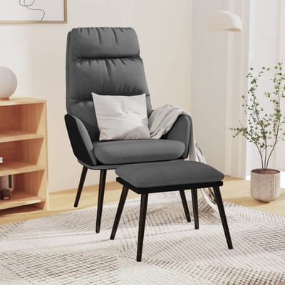 vidaXL - Relaxstoel - met - voetenbank - stof - en - kunstleer - lichtgrijs