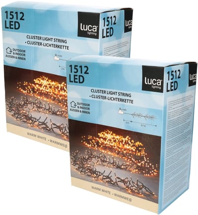 Luca Lighting Kerstverlichting - 2x - 1512 lampjes - afstandsbediening - warm wit - 9.7 m - clusterverlichting