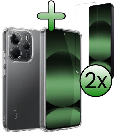 Hoesje Met 2x Screenprotector - Geschikt voor Xiaomi Redmi Note 14 5G - Sterk & Shockproof - Back Cover - Siliconen Case - Telefoon Hoes - Transparant