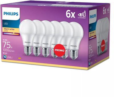 Energiezuinige Philips LED Lamp Mat - 75 W - E27 - warmwit licht - 6 stuks - Bespaar op energiekosten