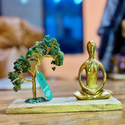 Yoga Edelsteenboom – Padmasana Pose – Groene Aventurijn – Gekantelde Boom – 100 Stenen