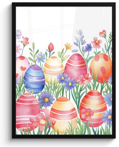 Poster in lijst - Fotolijst 50x70 cm - Posters - Bloementuin - Kleurrijk - Eieren - Posterlijst zwart - Decoratie - Wanddecoratie woonkamer - Muurdecoratie slaapkamer