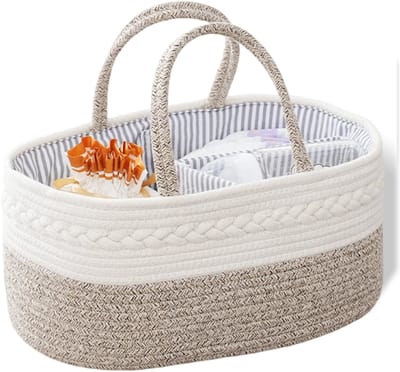 longziming -Luiertas Organizer voor Baby – Multifunctionele Opbergmand met Verstelbare Vakken – 100% Katoen & Linnen – Draagbare Windel Caddy voor Babykamer, Wieg of Auto – Perfect Kraamcadeau