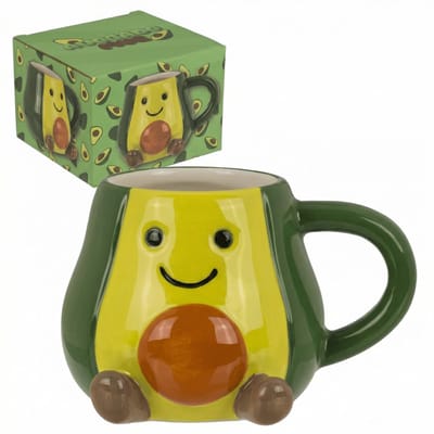 Dailygoods- Dolomietbeker 370 ml - Kawaii 3D-reliëf - Geglazuurd - Stabiel - Voor koffie/thee/cacao - Vriendelijk gezicht - Mok
