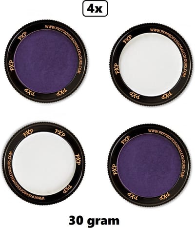4x PXP Professional Colours 30 gram paars en wit - Schmink thema feest party verjaardag kids festival