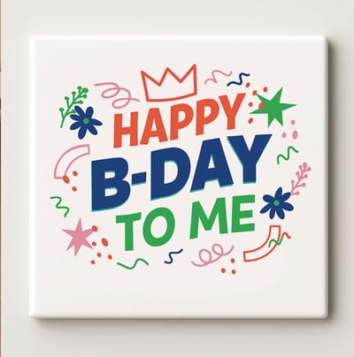 Happy B-Day to Me Tegel 15x15cm – Kleurrijke Verjaardag Keramische Wandtegel, Leuk Cadeau en Feestdecoratie voor Verjaardagsvierders