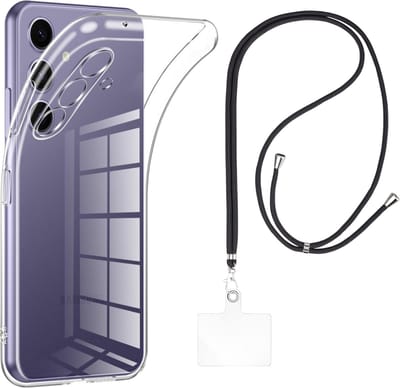 Set met hoesje en nekband voor Samsung Galaxy s24 - Flexibele, transparante TPU-bescherming, verstelbare universele nekband voor mobiele telefoons, zwarte nekband, transparante draagriem van Phonillico®
