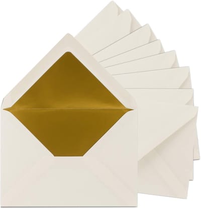 Papieren Enveloppen - Postverpakkingen Blanco - Uitnodigingen Versturen - Gouden Binnenvoering - C5 15x22cm - Natuurlijk Wit