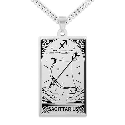 Sterrenbeeld Boogschutter (Sagittarius) Ketting Zilverkleurig - Zodiac in de stijl van Rider-Waite Tarot - Roestvrij Staal / Stainless Steel - 60cm - Pax Amare
