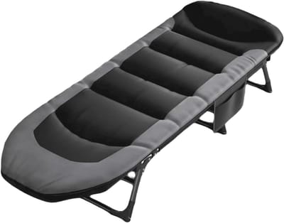 Veldbed Vouwbed - Campingbed Matras - Buiten Ontspannen - 6-Niveau Rugleuning - 180 x 60 cm - Zwart Grijs