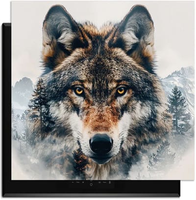 KitchenArt - Majestic Wolf - Inductie Beschermer - 59x52 cm - Kookplaat Beschermer - Luxe Afdekplaat Inductieplaat - Anti-slip & Oprolbaar - Beschermmat Inductiekookplaat