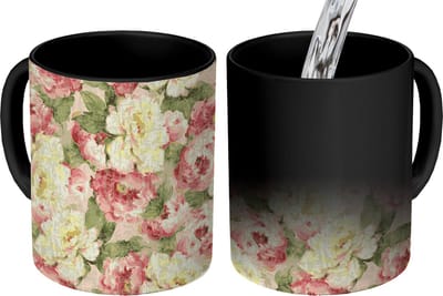 Magische Mok - Foto op Warmte Mokken - Koffiemok - Rozen - Vintage - Patronen - Magic Mok - Beker - 350 ML - Theemok