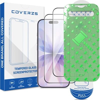 Coverzs glazen screenprotector geschikt voor Apple iPhone 17 screenprotector - Geleverd met montage frame - 2-pack verpakking - screen protector gemaakt van gehard glas