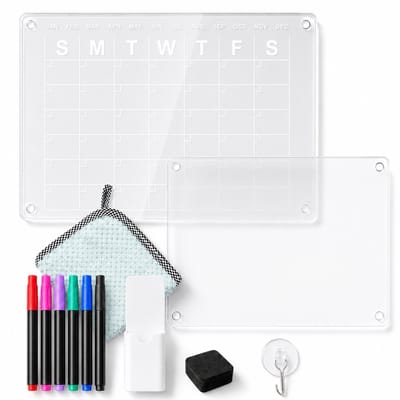 ZoeZo Magnetische Weekplanner Set van 2 - Whiteboard Maandplanner - Acryl Kalender voor Koelkast - Inclusief 6 Stiften - Transparant