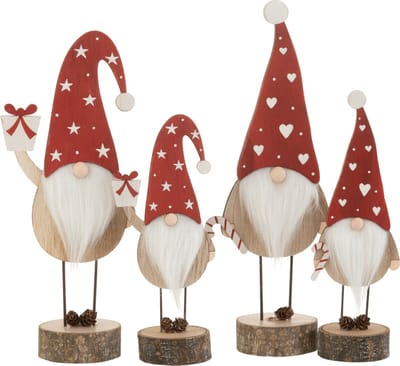 J-Line kerstfiguur Kerstman Hoed Hart/Ster - hout - rood/wit - large - 2 st.