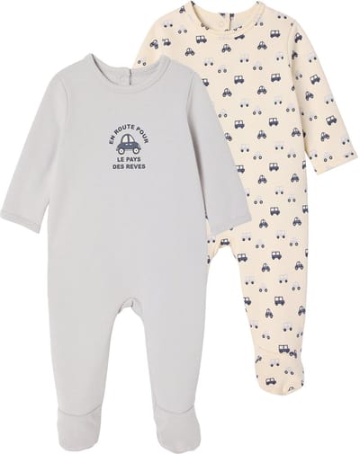 Vertbaudet Set van 2 babyslaappakje voor pasgeborenen in fleece "auto's"