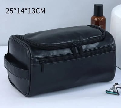 WiseGoods Premium Vintage Toilettas Voor Heren - Kunstleer Travel Organizer Met Ophanghaak - Toiletzak - Toilettassen - Zwart