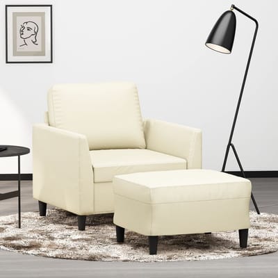 vidaXL - Fauteuil - met - voetenbank - 60 - cm - kunstleer - crèmekleurig