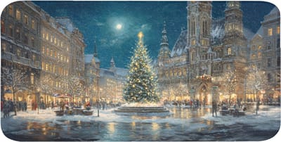 WC mat 120x60 cm - Antislip - Kerstnacht - Stadsplein - Meerkleurig - Toiletmat - Vloermat - Douchemat - Toilet tapijt - Toiletmatten
