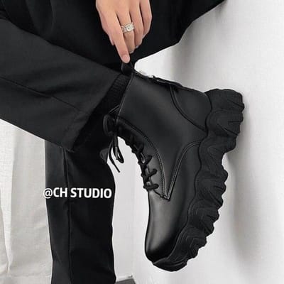Laarzen Heren Antislip Waterdicht Winter Heren Schoenen Hoge Top Tooling Platform Korte Laarzen Brits Alles-Match Legerkisten Heren 39 zwart